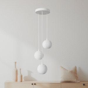 Minimalist 3D Printed Pendant Light – Scandinavian Style Hanging Lamp – Ceiling Light for 3 Bulbs – Adjustable Cable – Many colors