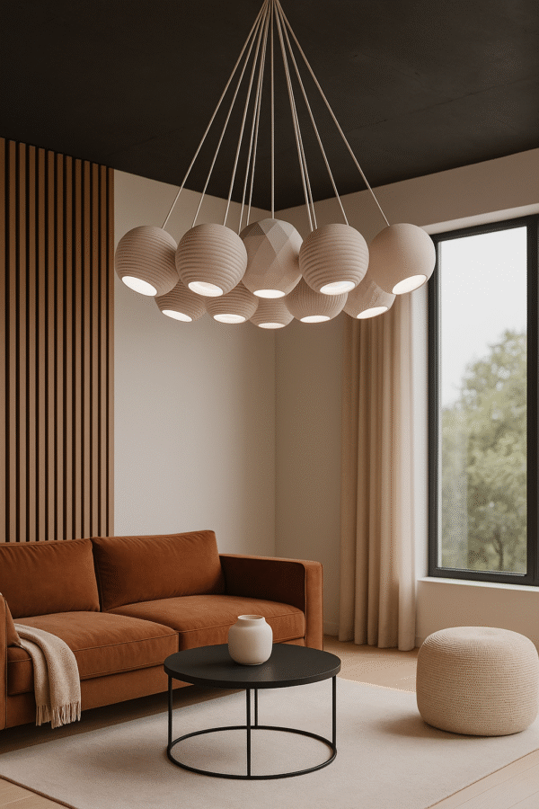Modern Cluster Pendant Lamp – 3D Printed Chandelier-Style  Light Set of 7 Spheres - Image 4