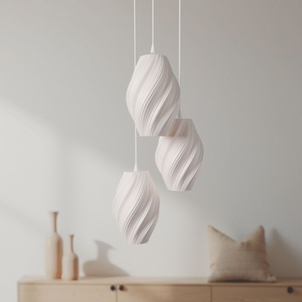 Minimalist 3D Printed Pendant Light – Scandinavian Style Hanging Lamp – Ceiling Light for 3 Bulbs – Adjustable Cable – Many colors - Image 3