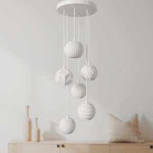 Minimalist 3D Printed Pendant Light – Scandinavian Style Hanging Lamp – Ceiling Light for 6 Bulbs – Adjustable Cable – Many colors