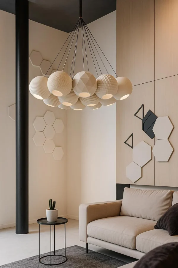 Modern Cluster Pendant Lamp – 3D Printed Chandelier-Style  Light Set of 7 Spheres - Image 2